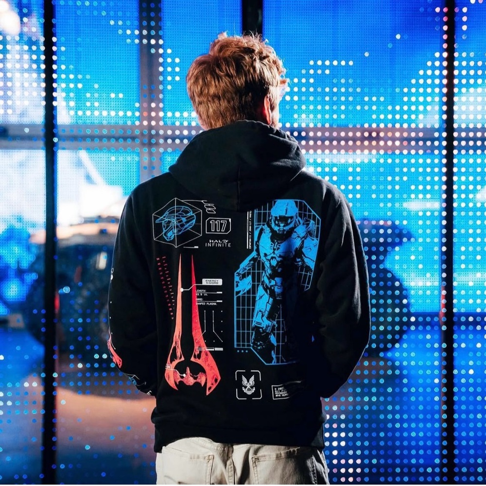 Men's Black and Blue Graphic Hoodie